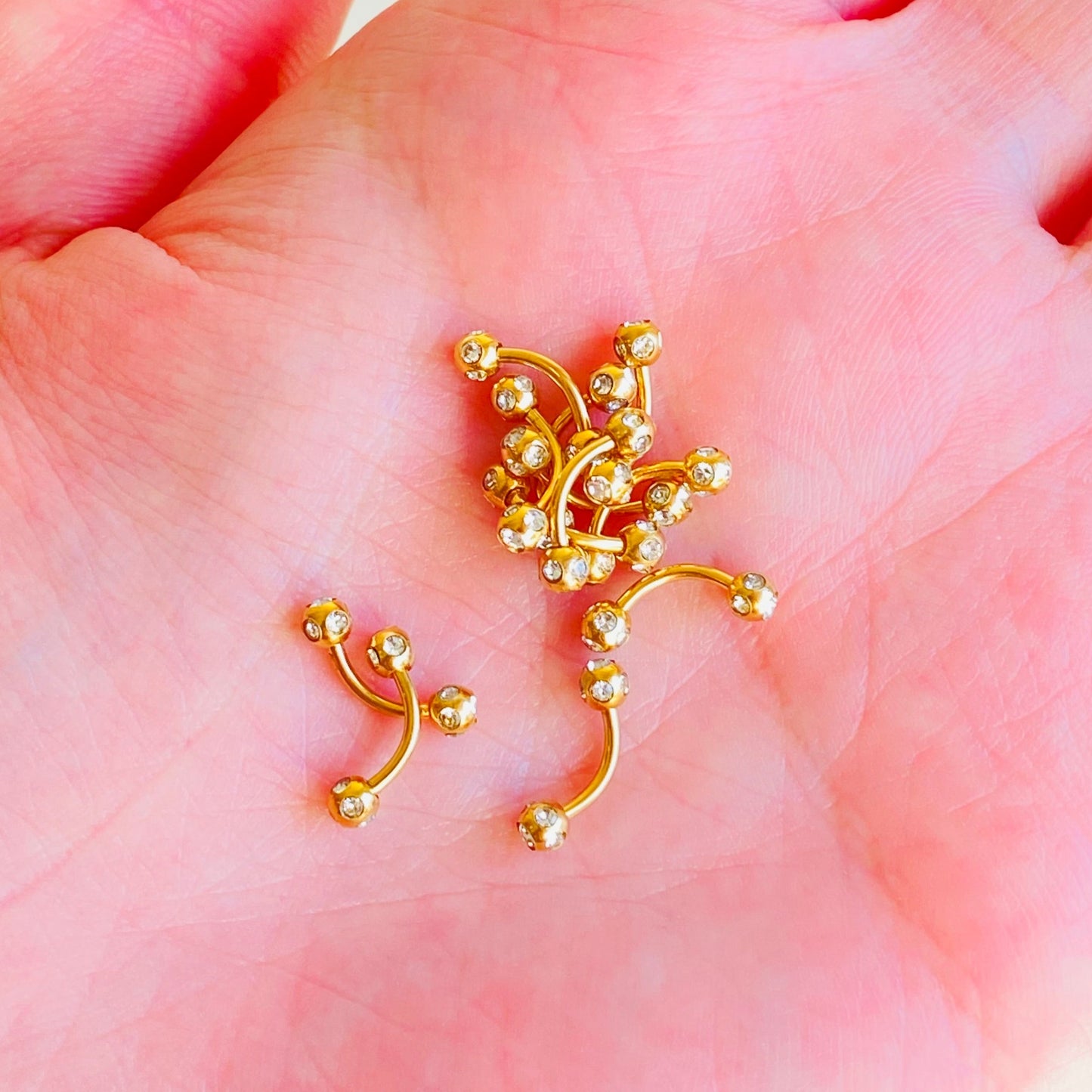 Multi CZ Gold Ion Plated Curved Barbell