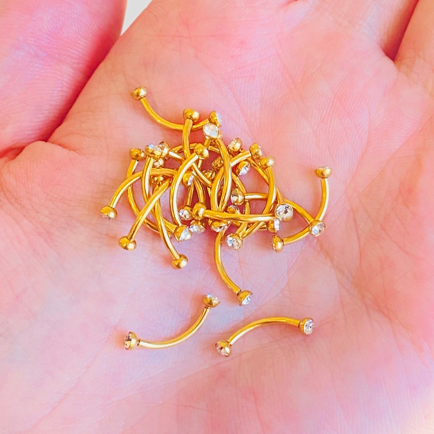Internally Threaded Gold Ion Plated Double Flat CZ Curved Barbell