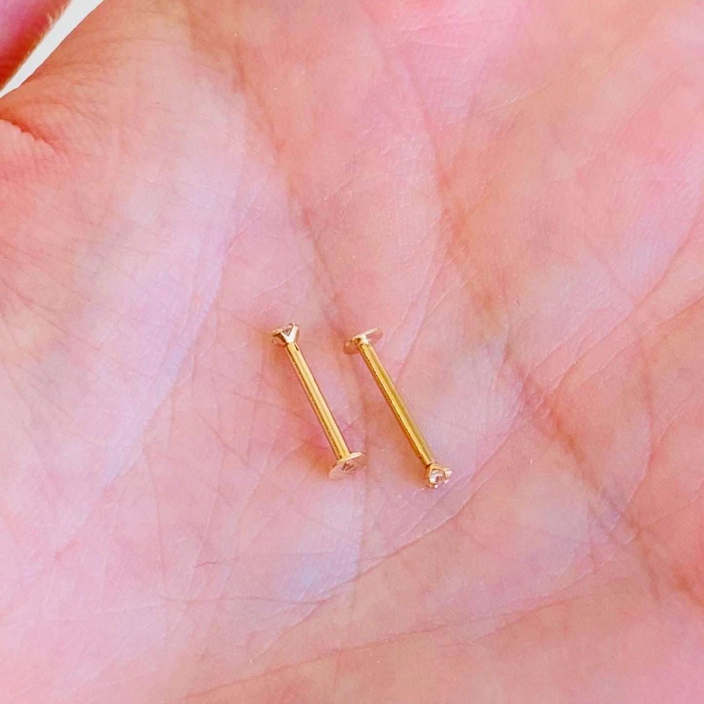 14K Gold 16G Snap In Threadless CZ Labret