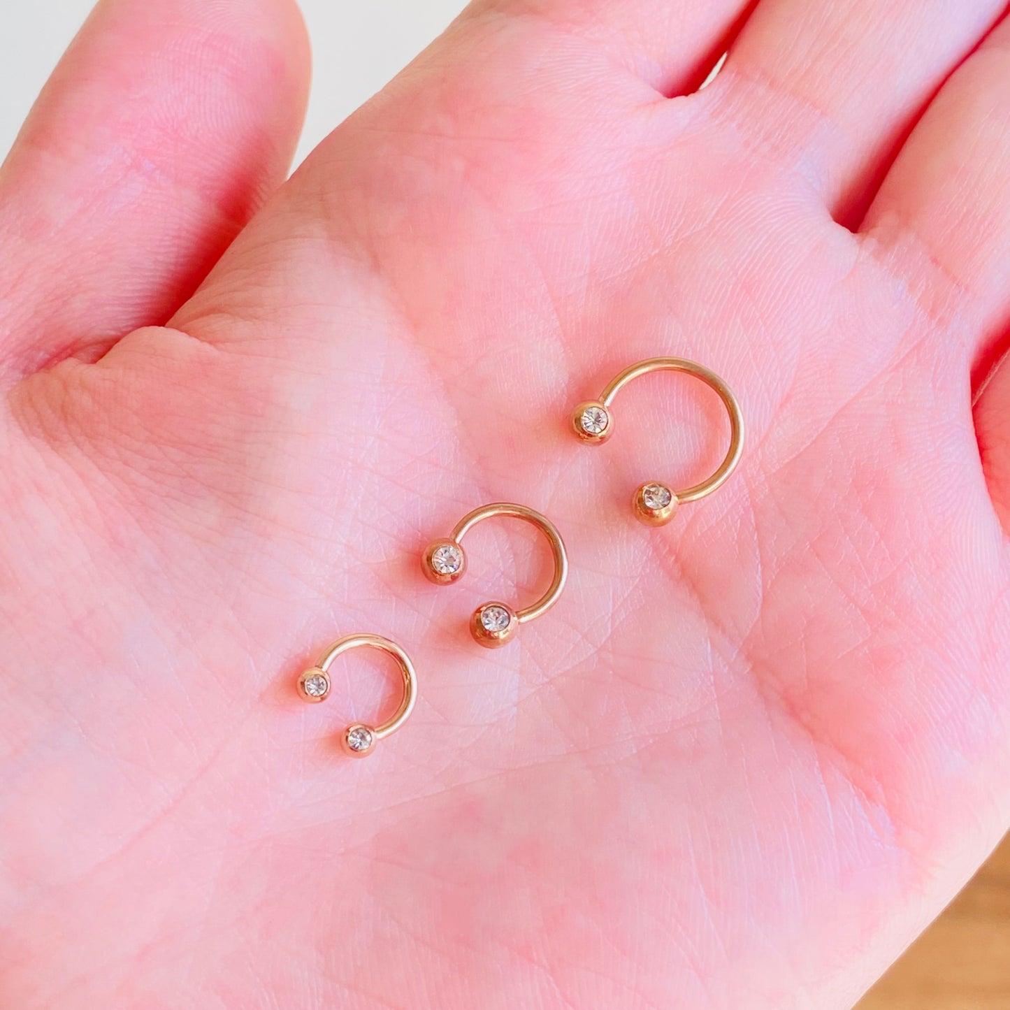 16G Rose Gold Ion Plated Front Facing Double CZ Horseshoe