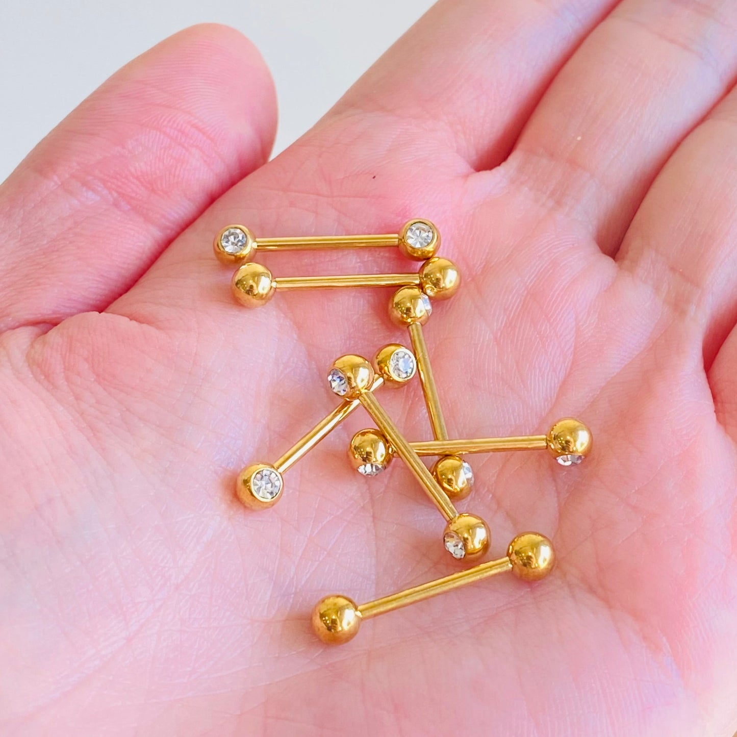 Gold Steel Ion Plated Double Gem Nipple Barbell