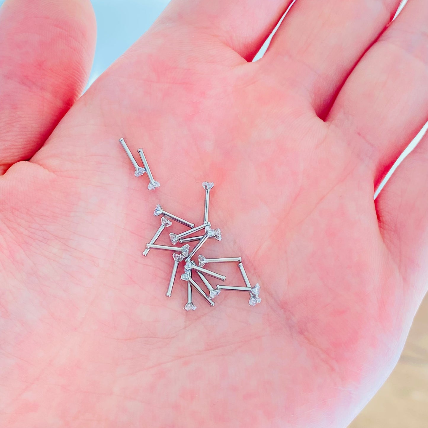 Prong Set Square CZ Steel Nose Stud