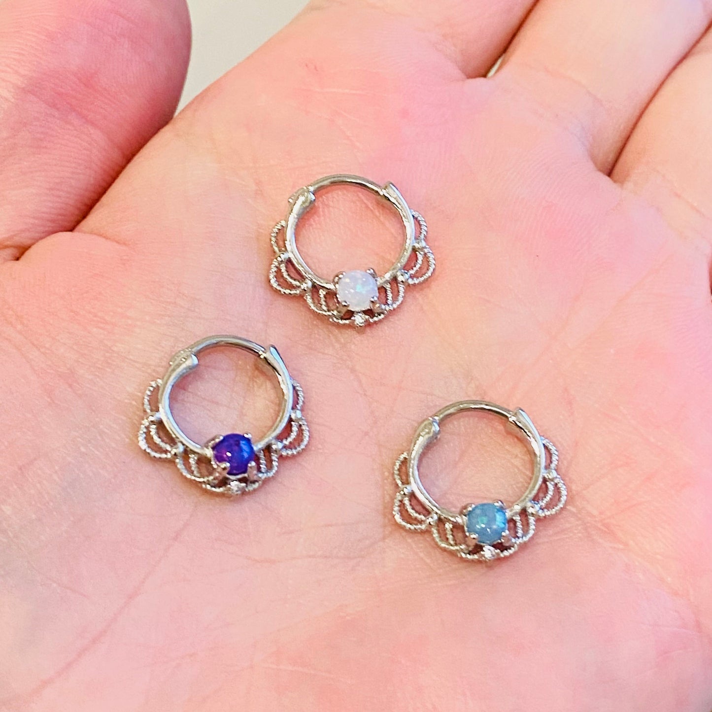 Lacey Steel Opal Septum Round Clicker