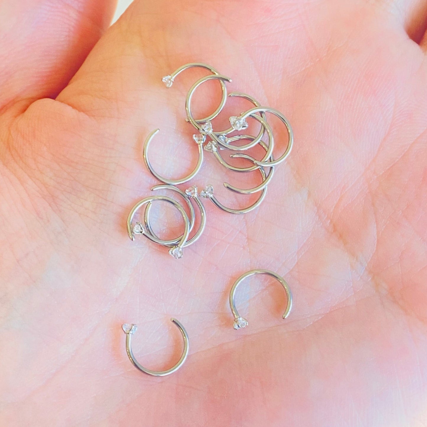 Prong Set CZ Steel Nose Hoop Ear Huggie