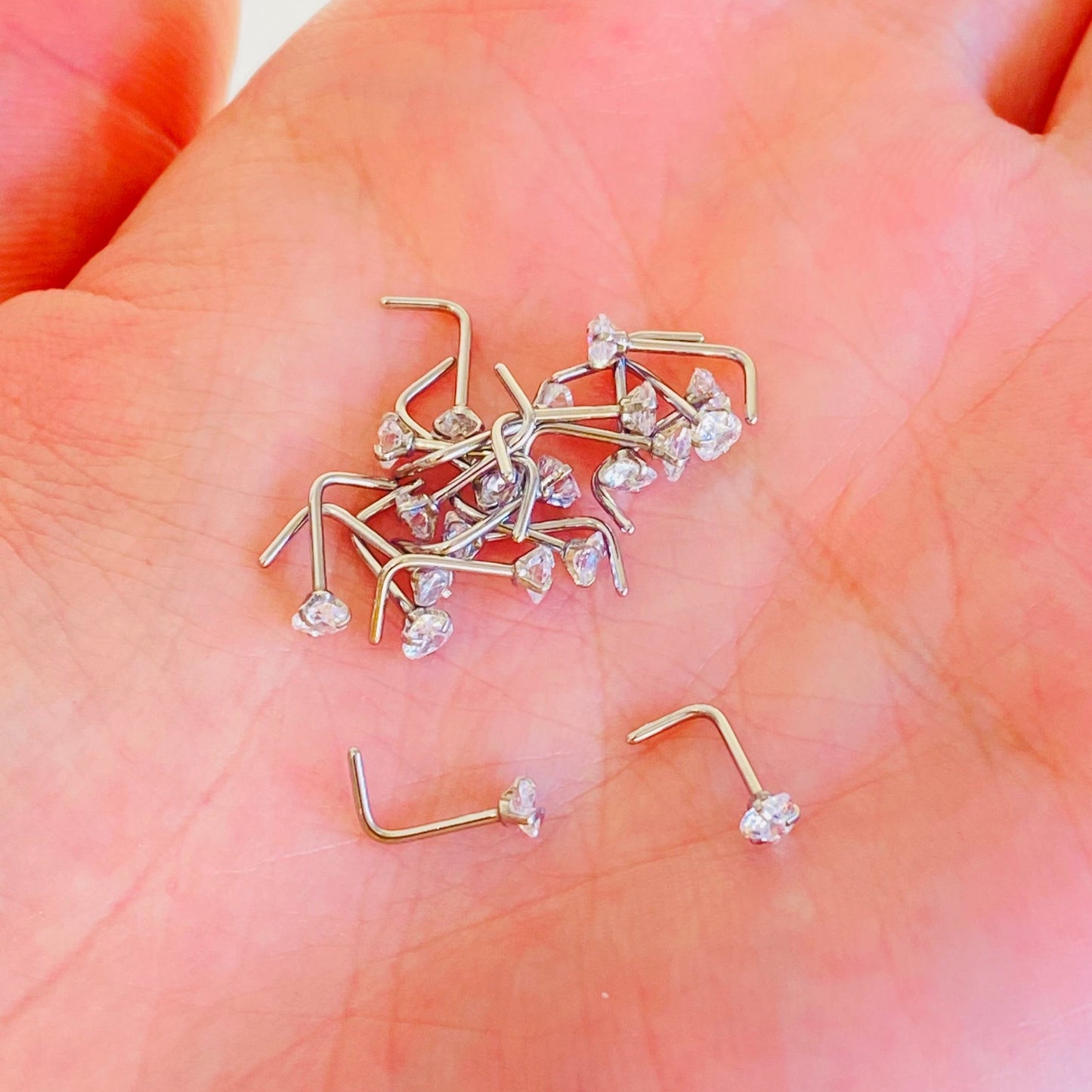 Prong Set Heart CZ L Bend Nose Ring