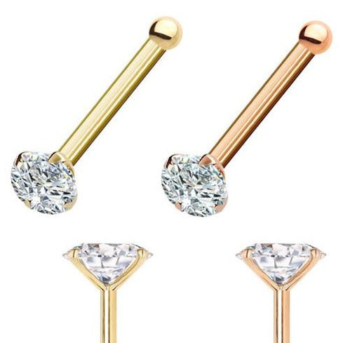 Ion Plated Steel Prong Set CZ Nose Stud