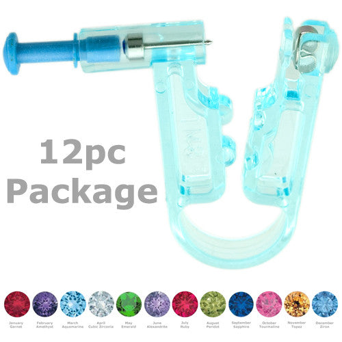 Steel Birthstone Sterilized Piercing Gun Set (12pc/pkg)