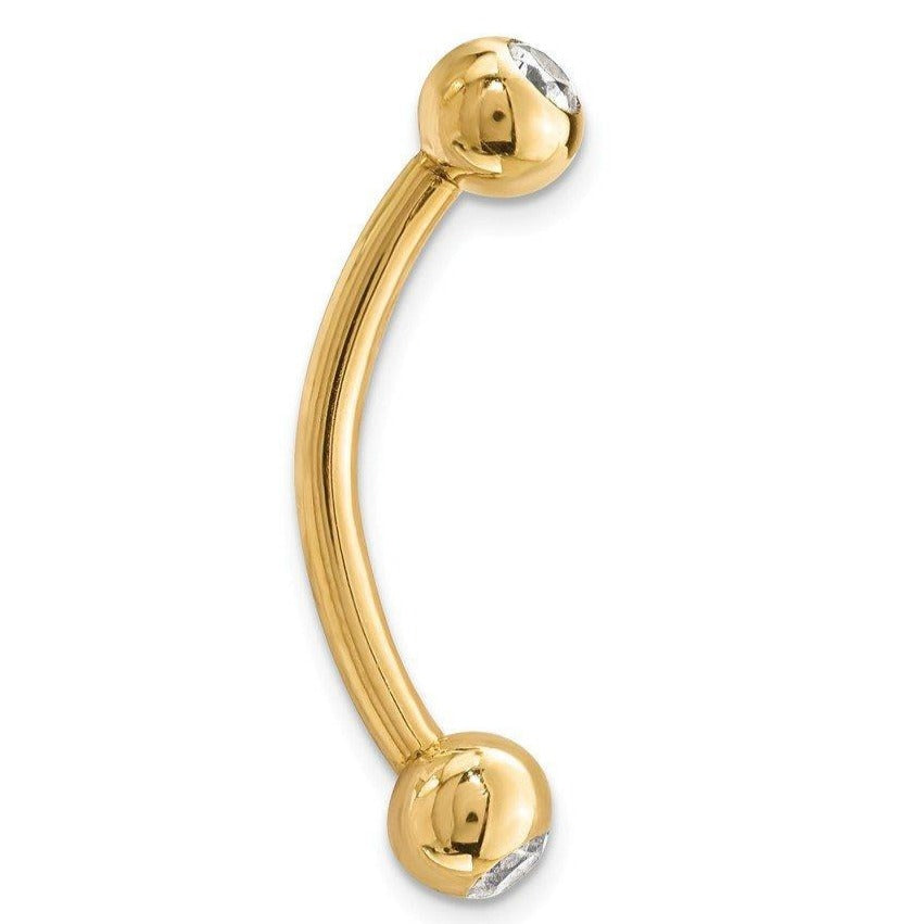 14G Gold Ion Plated Double Gem Curved Barbell