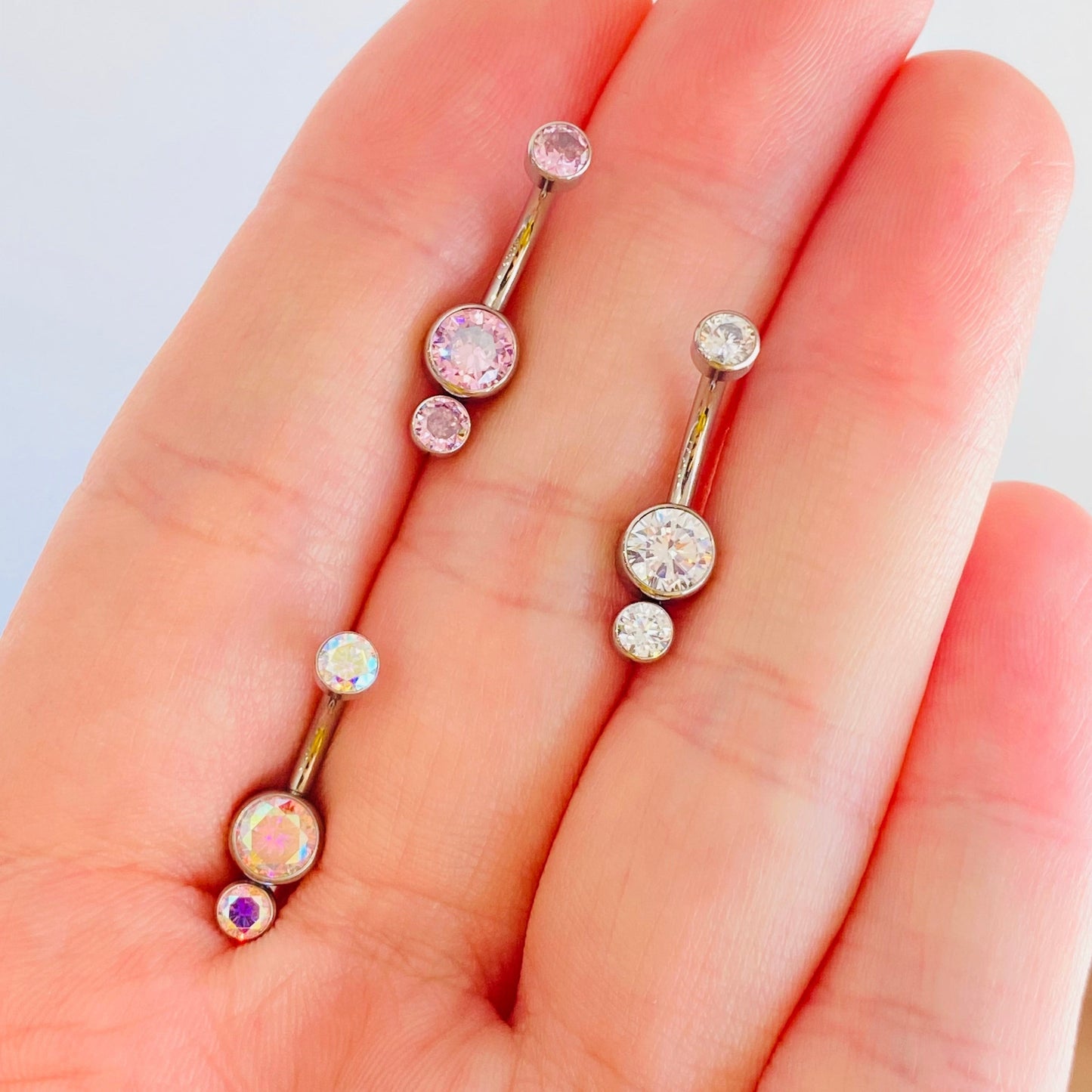 G23 Titanium Internally Threaded Dual CZ Cluster Belly Ring