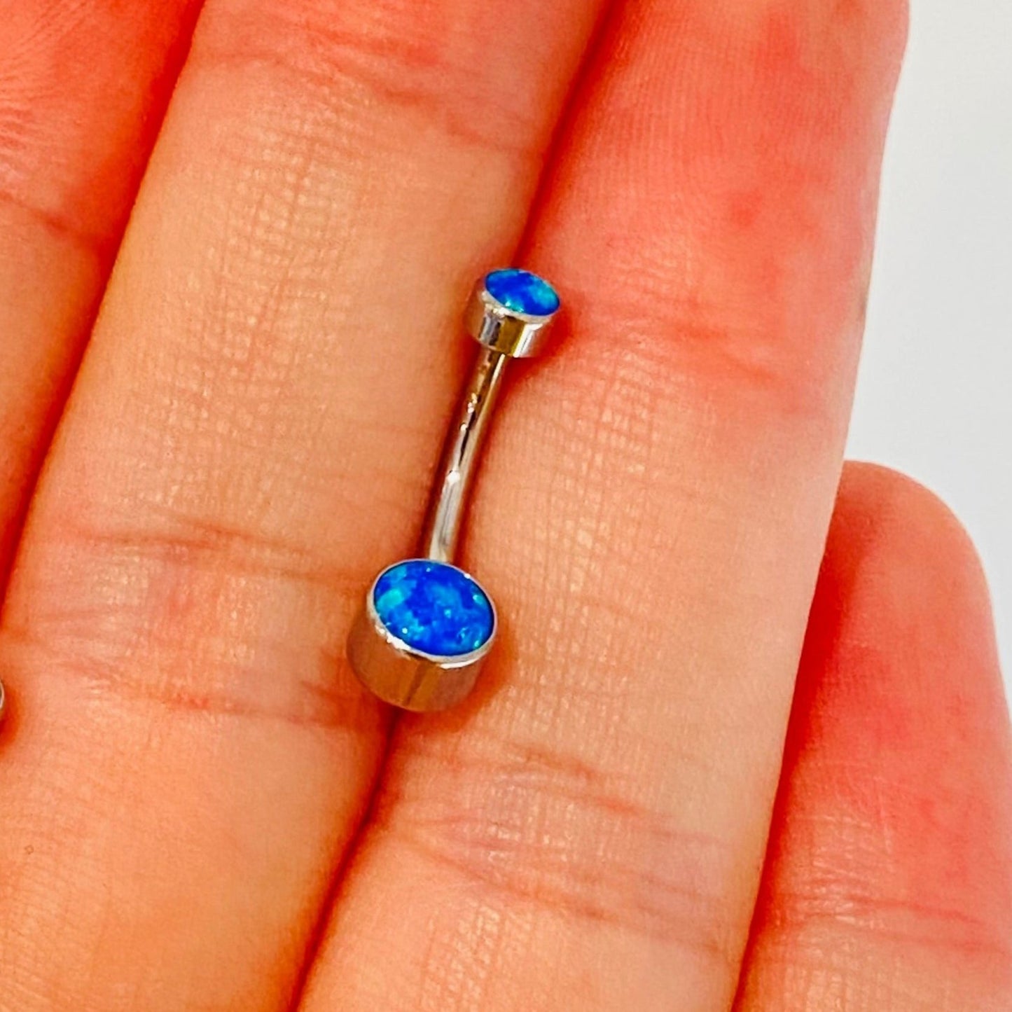 G23 Titanium Internally Threaded Blue Opal Belly Ring