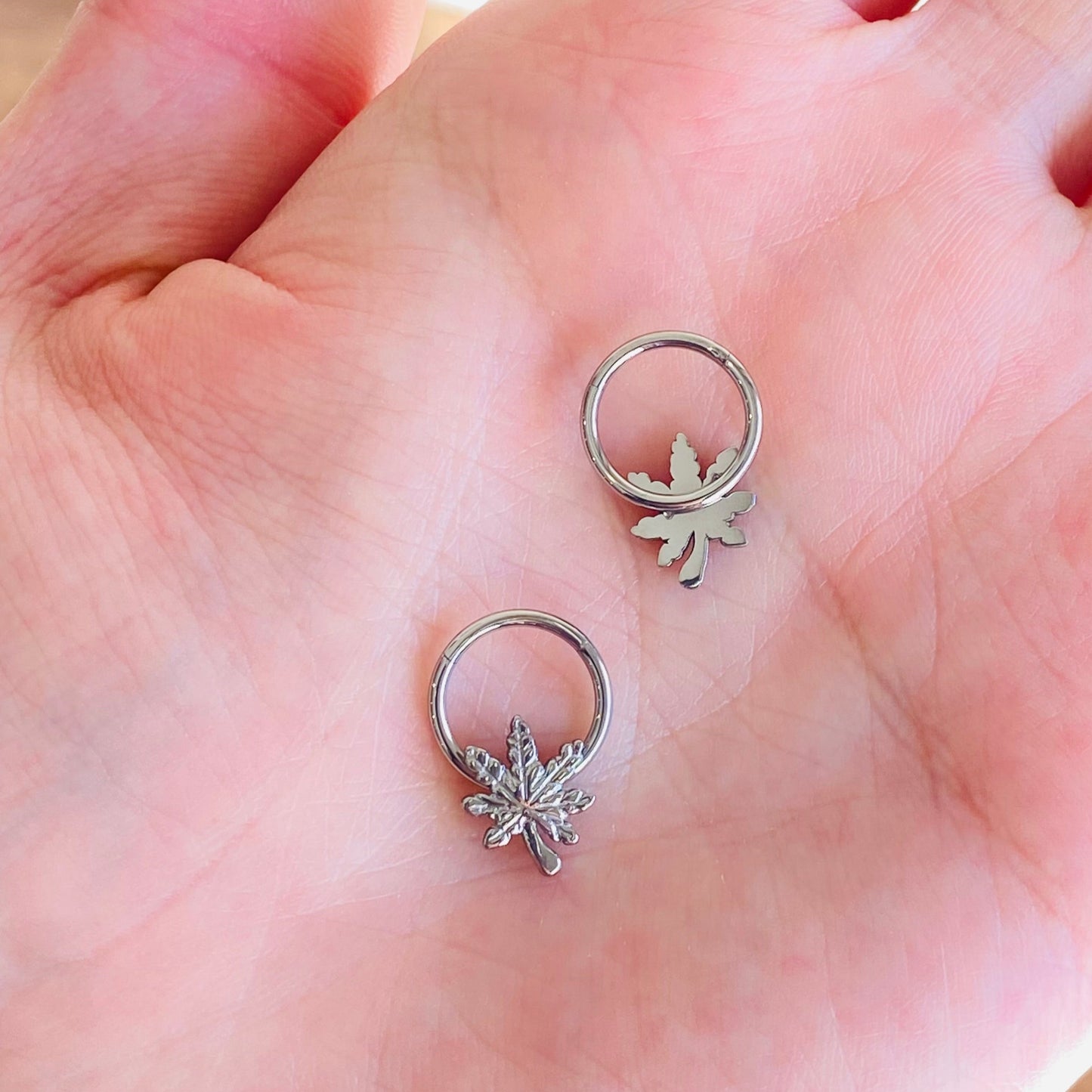 G23 Titanium Pot Leaf Hinged Segment Clicker Ring