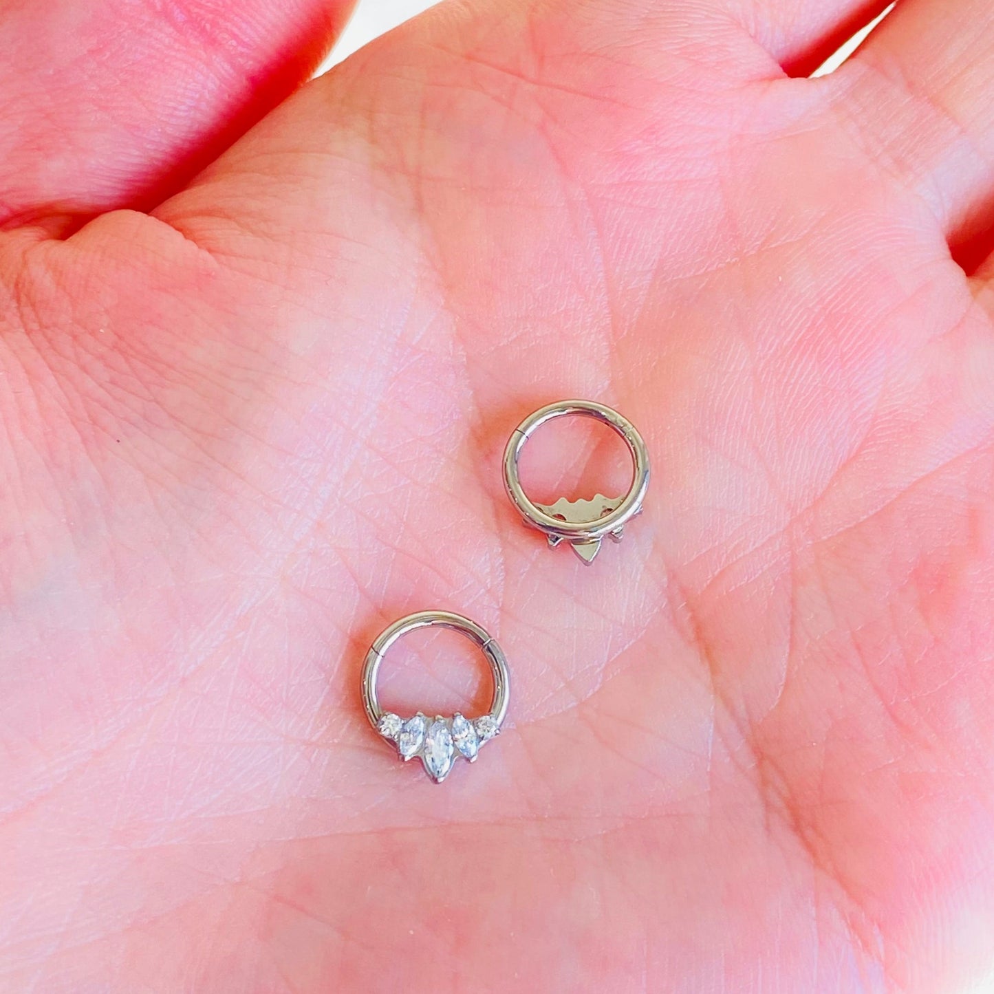 G23 Titanium Marquise Round CZ Hinged Segment Clicker Ring