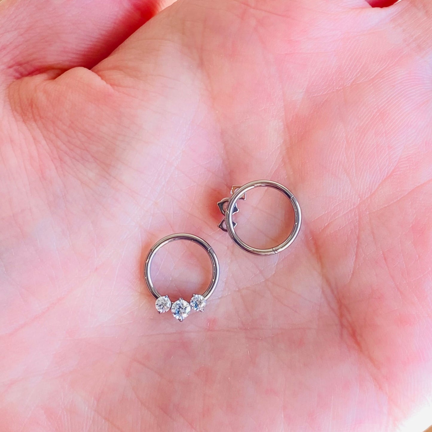 G23 Titanium 3 Round CZ Fan Hinged Segment Clicker Ring