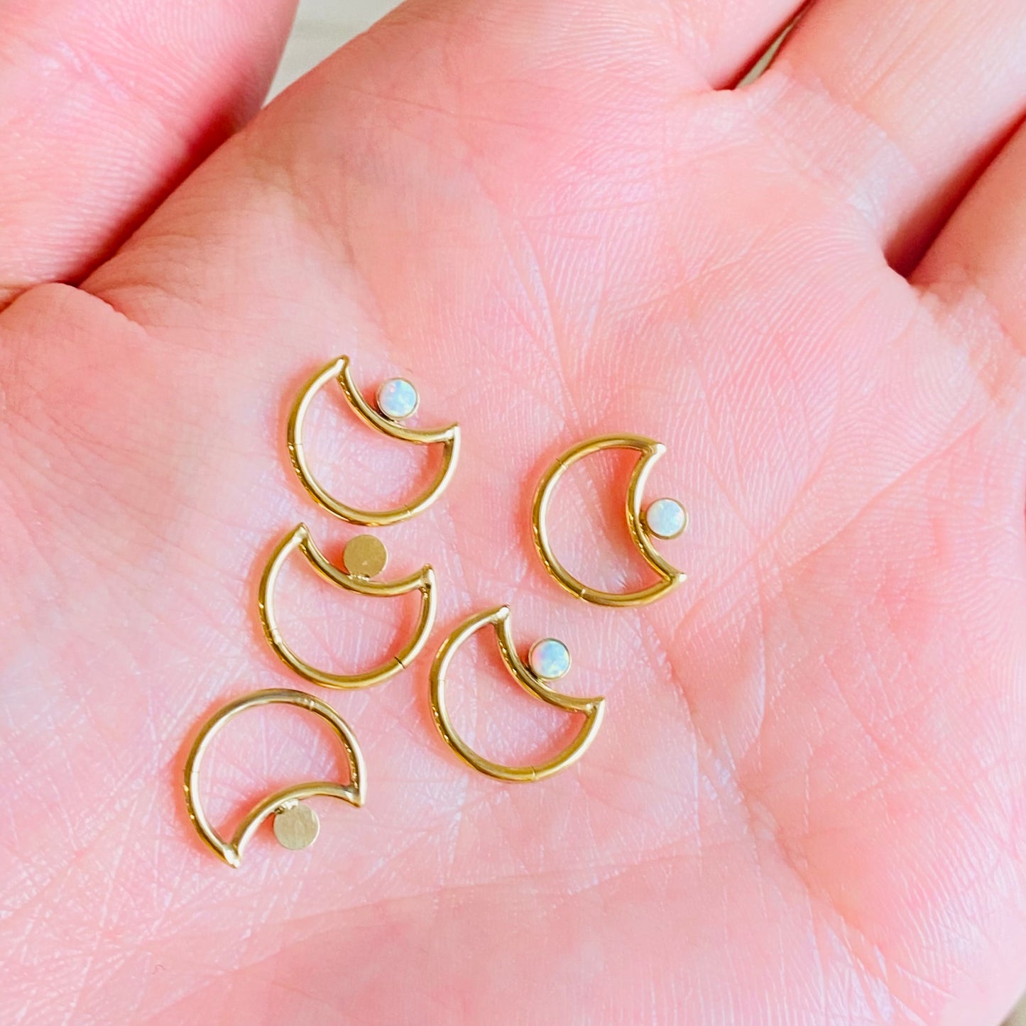 G23 Gold PVD Titanium Opal Crescent Moon Hinged Clicker