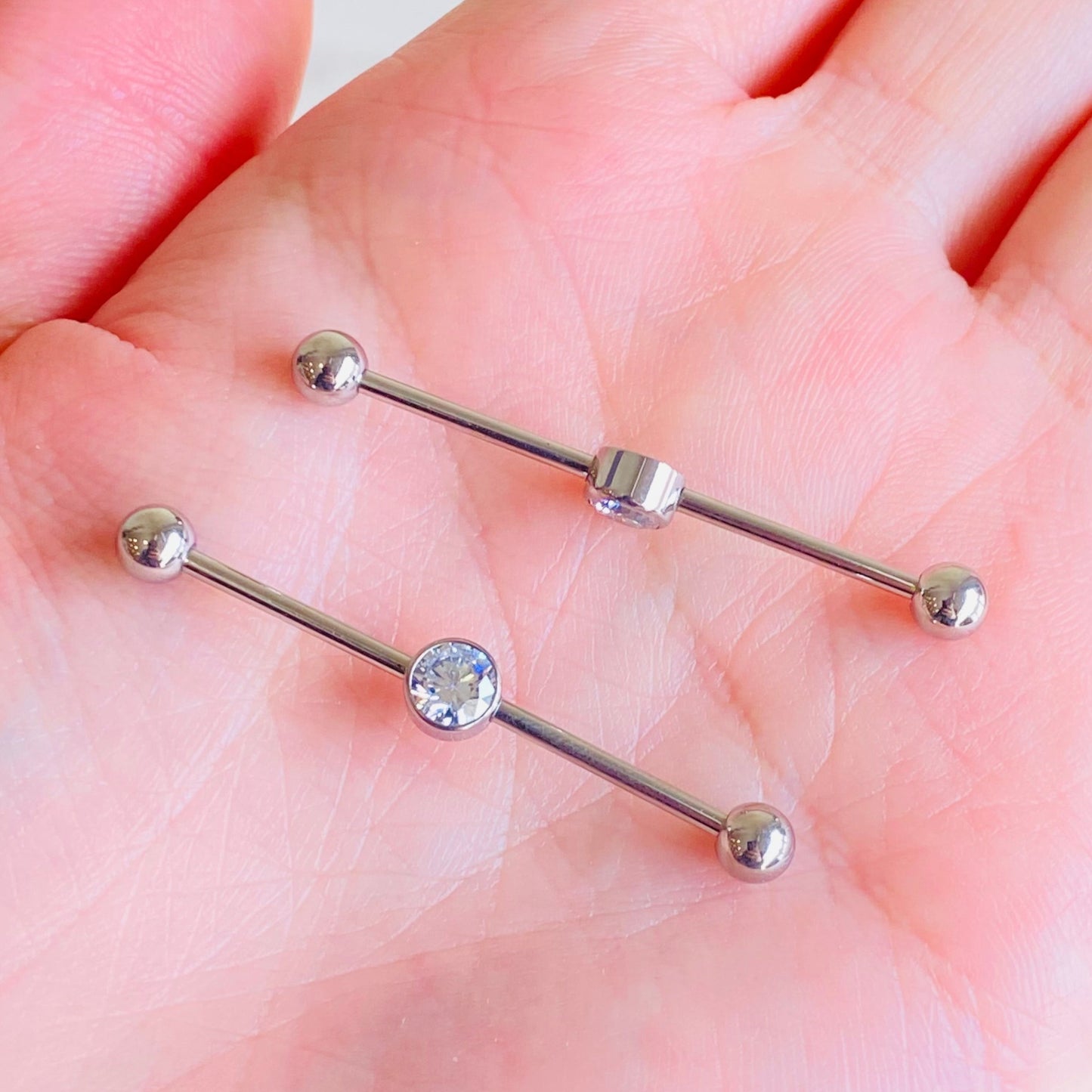 G23 Titanium Center Flat CZ Industrial Barbell