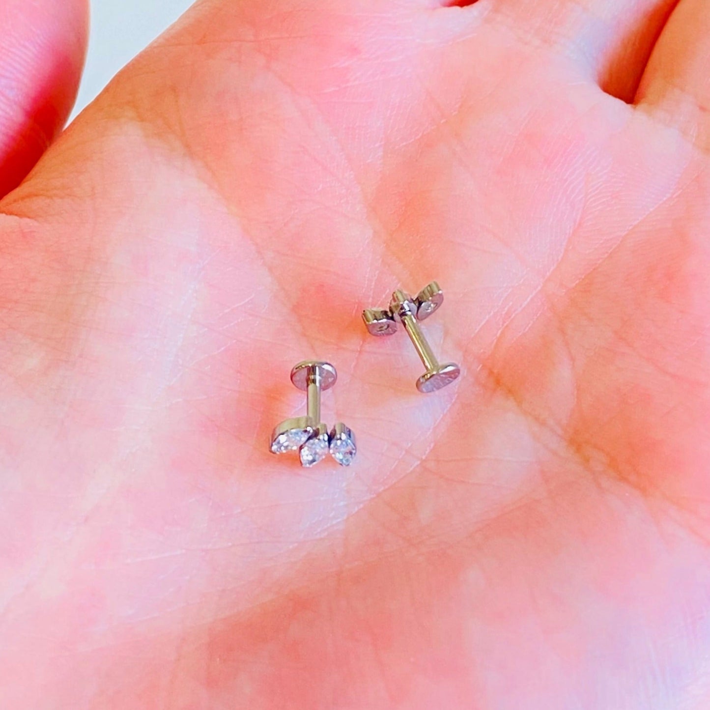 G23 Titanium Threadless Push In Bezel Set 3 Marquise Fan CZ Tragus Labret