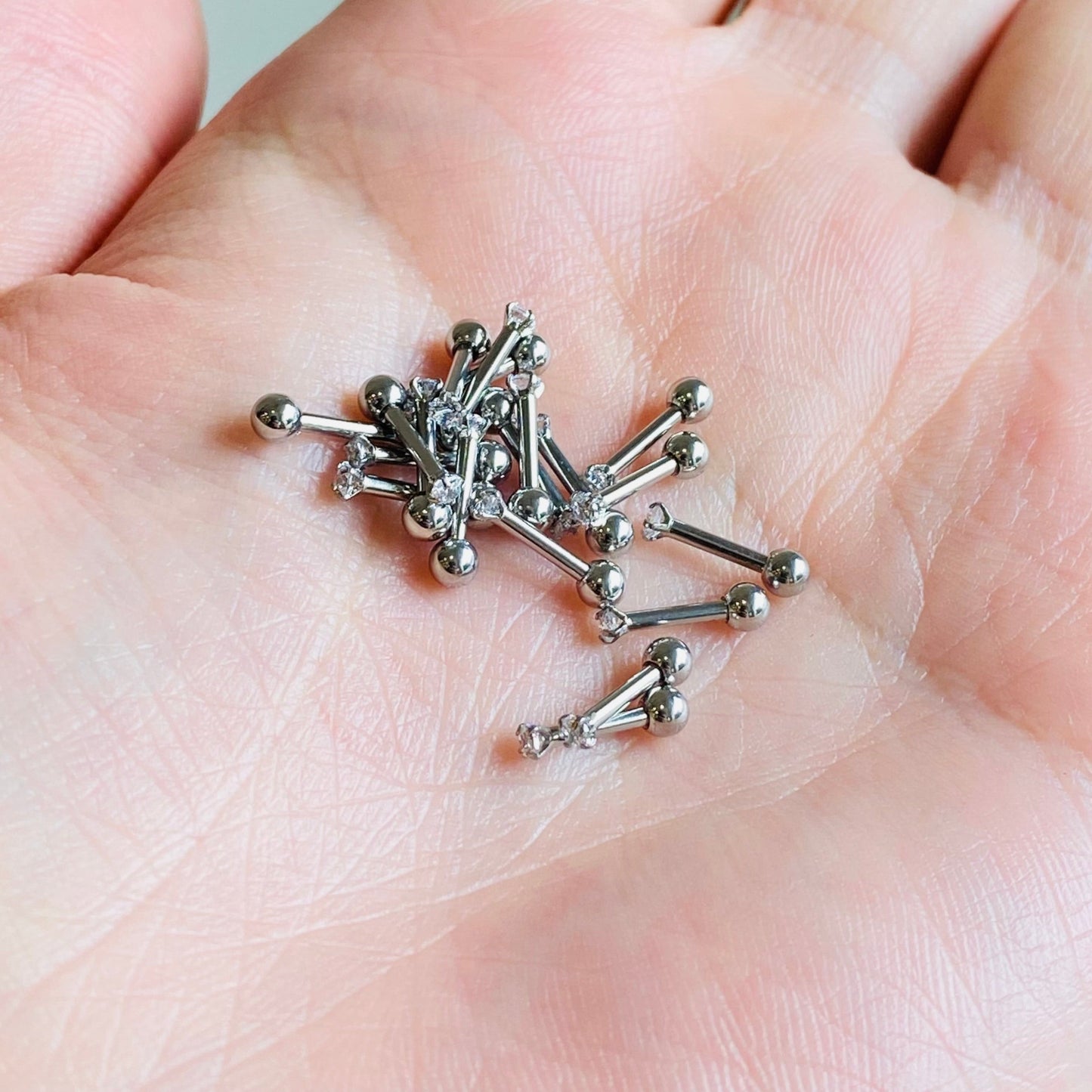 Steel 4 Prong Set CZ Ear Tragus Barbell