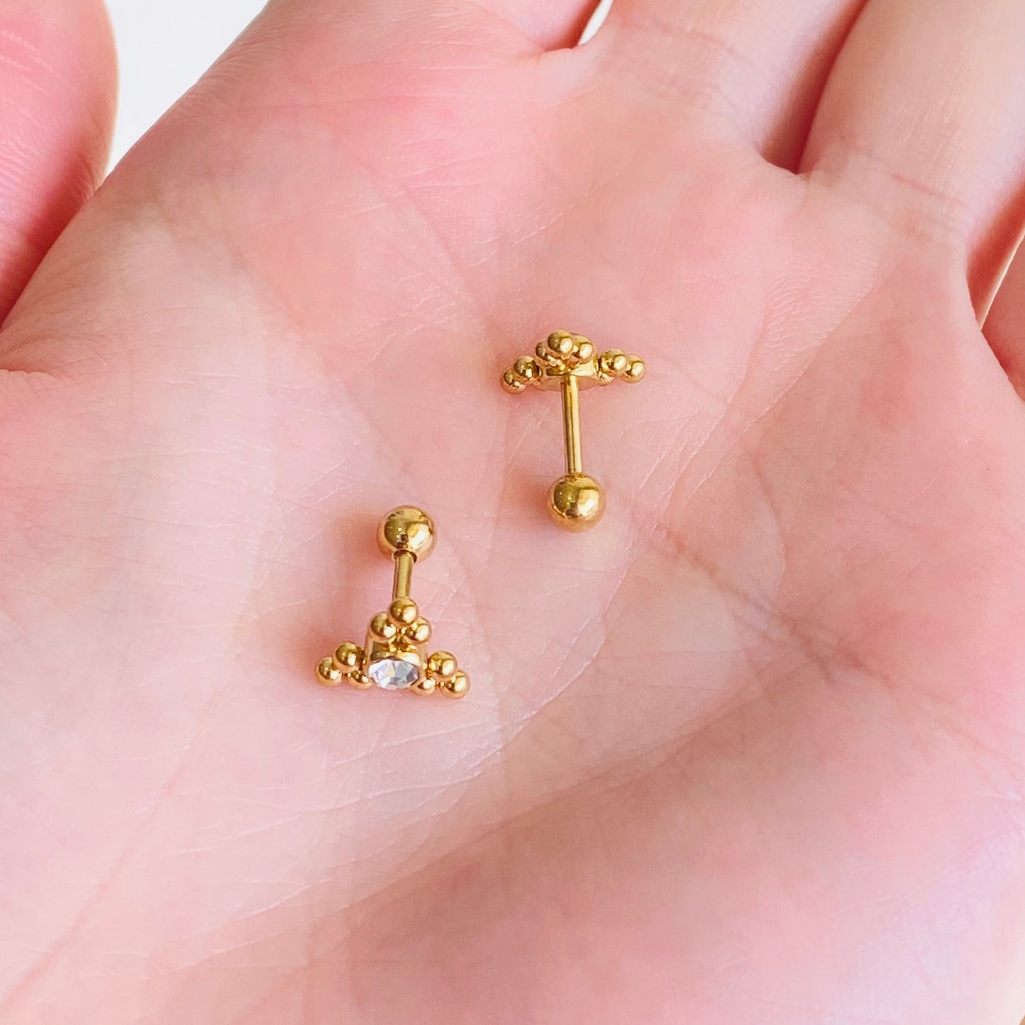 Gold Ion Plated Triangle CZ Bead Cluster Tragus Barbell