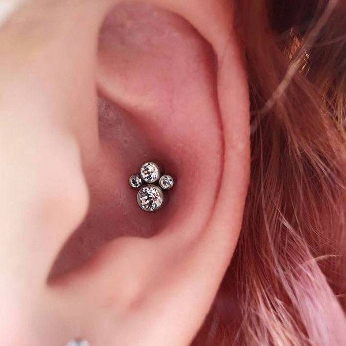 G23 Titanium Internally Threaded Paw CZ Cluster Tragus Labret