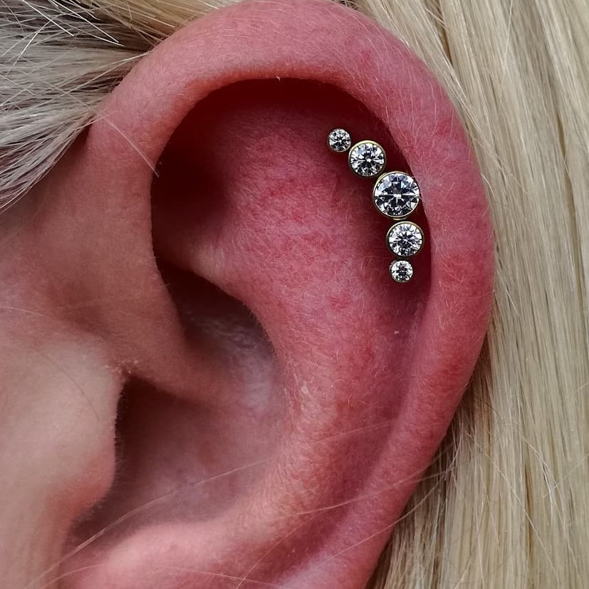Gold Steel 5 CZ Cluster Ion Plated Tragus Barbell