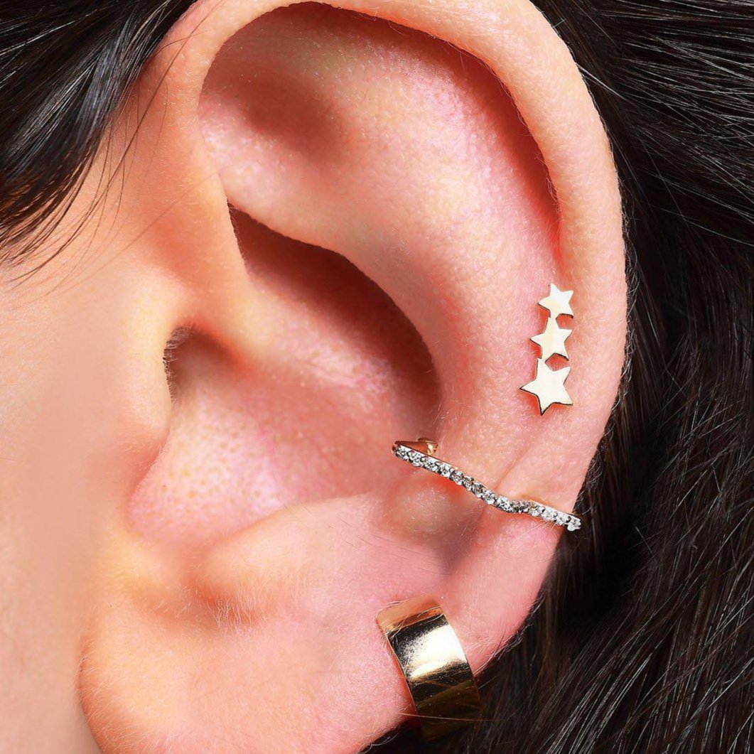 Rose Gold Steel Triple Star Ion Plated Tragus Barbell