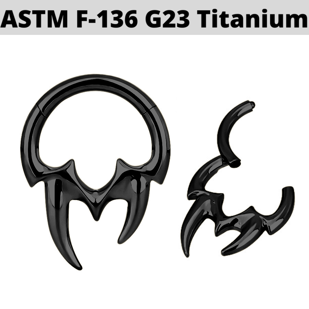 G23 Black PVD Titanium Tribal Fangs Hinged Clicker