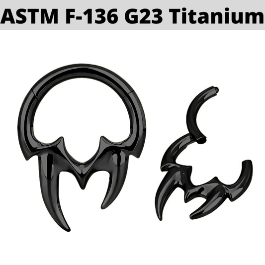 G23 Black PVD Titanium Tribal Fangs Hinged Clicker