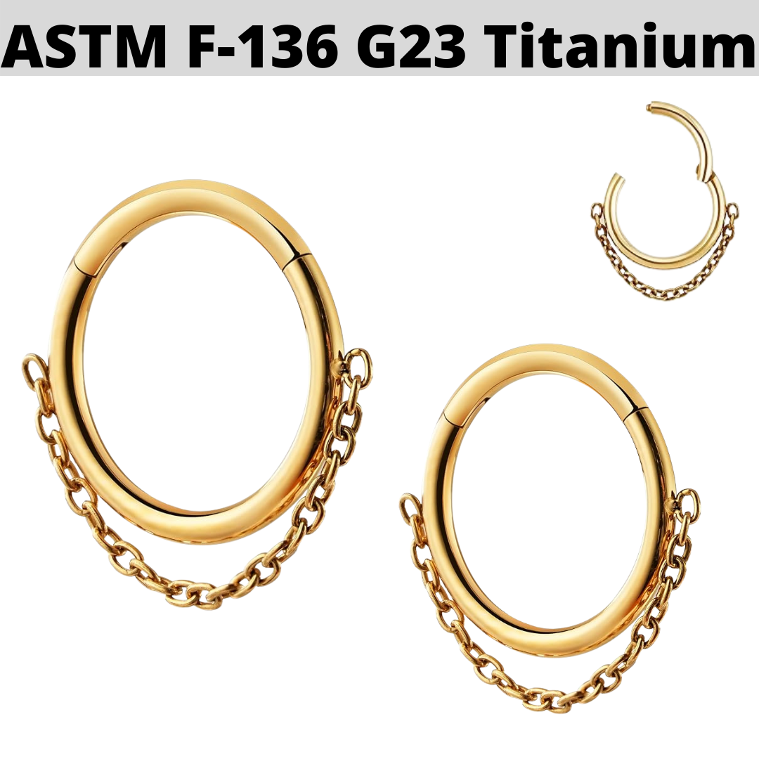 G23 Gold PVD Titanium Chain Link Hinged Clicker Ring