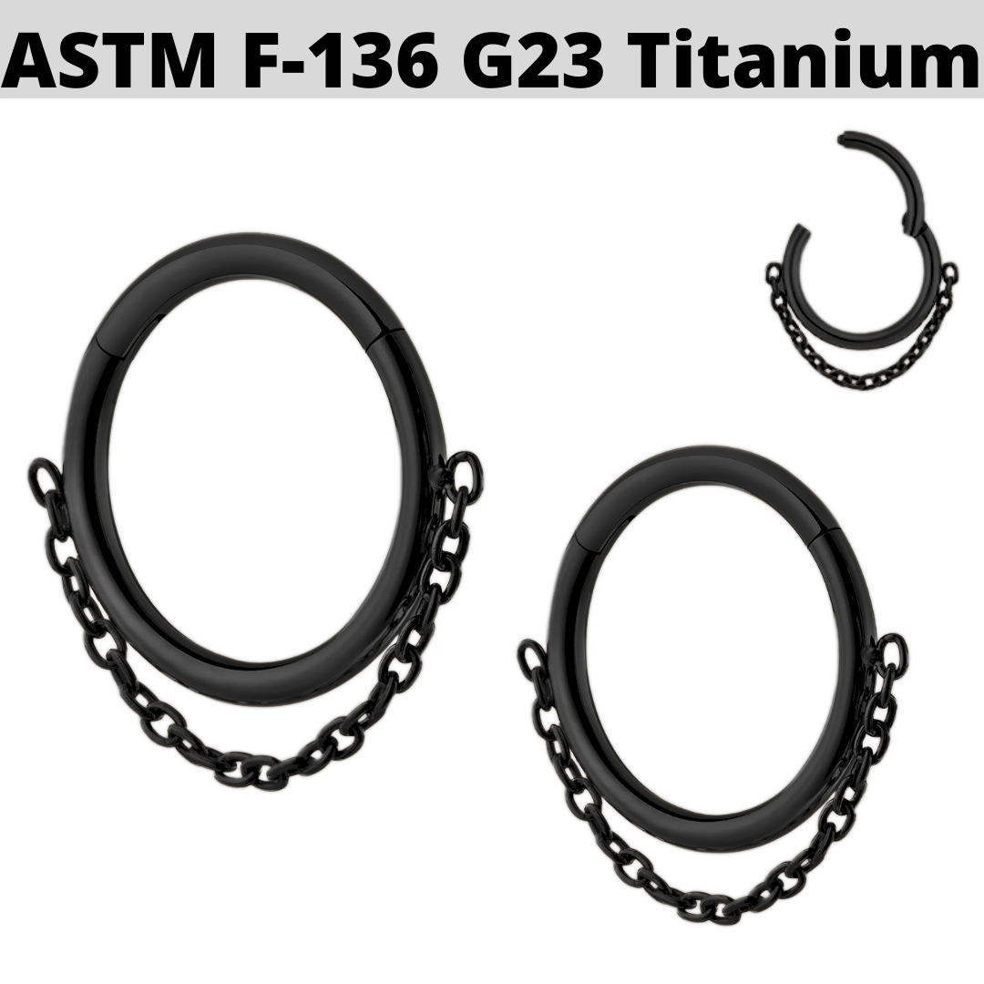 G23 Black PVD Titanium Chain Link Hinged Clicker Ring
