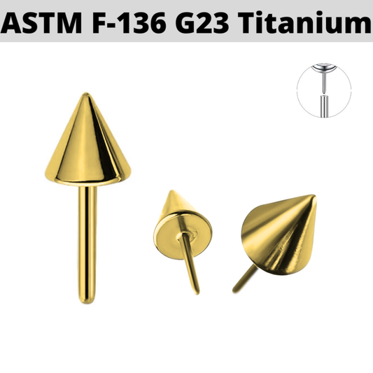 G23 Gold PVD Titanium Threadless Push In Spike Cone Top