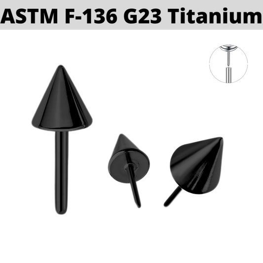 G23 Black PVD Titanium Threadless Push In Spike Cone Top