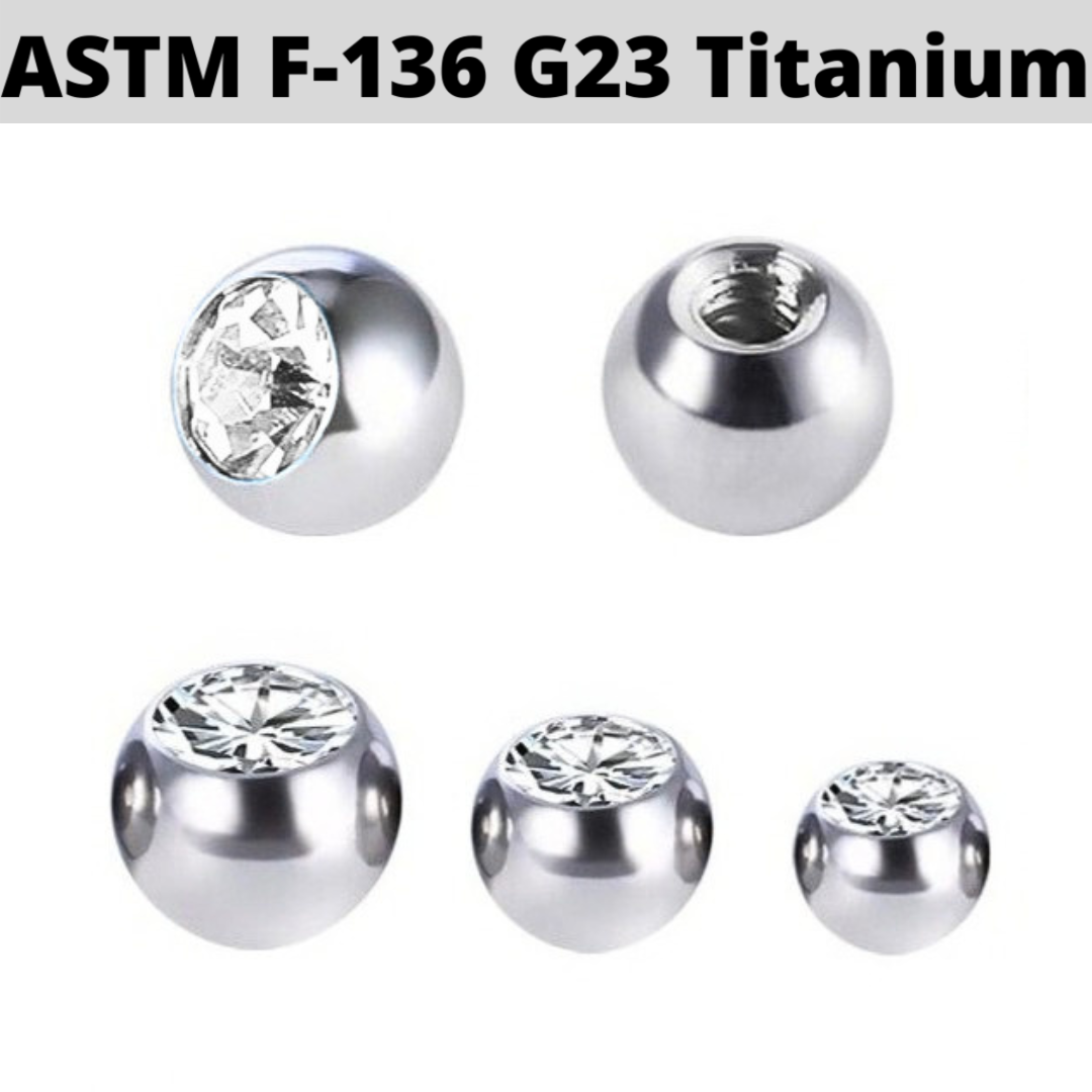 G23 Titanium Externally Threaded CZ Gem Ball