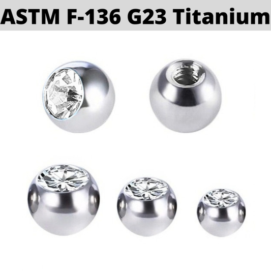 G23 Titanium Externally Threaded CZ Gem Ball