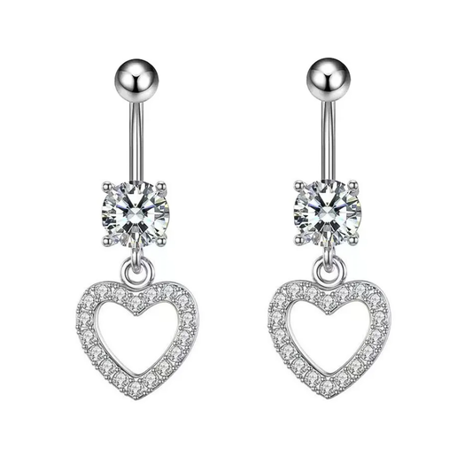 Prong Set CZ Dangle Paved CZ Heart Belly Ring