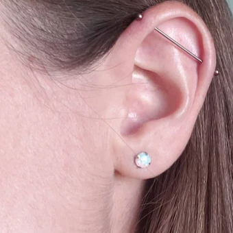 PAIR of Steel Prong Set Opal Stone Stud Earrings