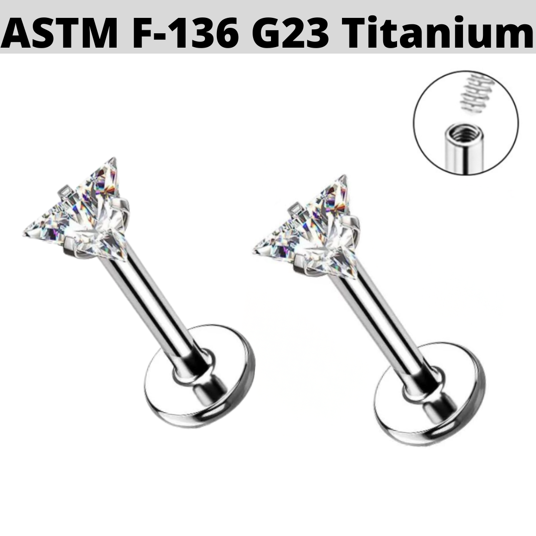 G23 Titanium Internally Threaded Triangle CZ Prong Set Labret