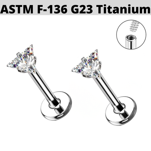 G23 Titanium Internally Threaded Triangle CZ Prong Set Labret
