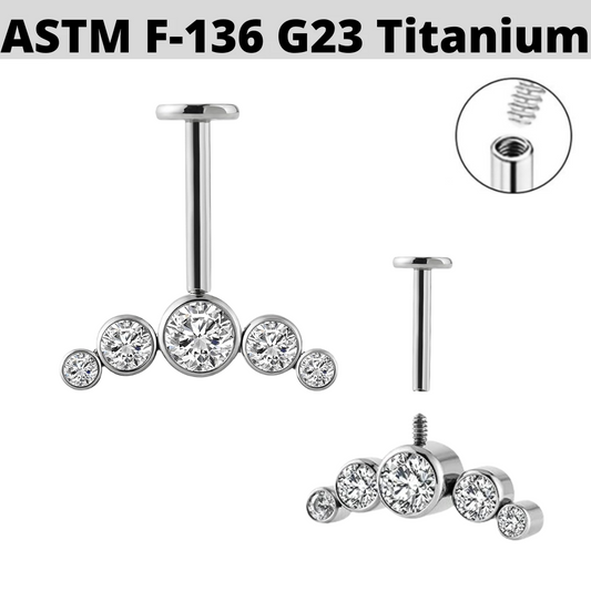 G23 Titanium Internally Threaded 5 CZ Cluster Vertical Helix Labret