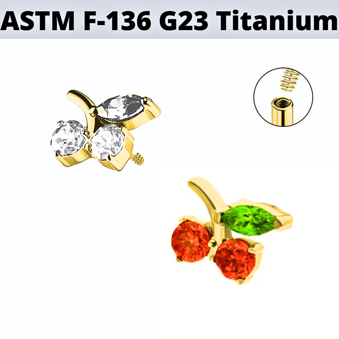G23 Gold PVD Titanium Internally Threaded CZ Cherry Top