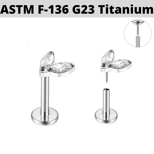 G23 Titanium Threadless Push In Double Marquise CZ Labret