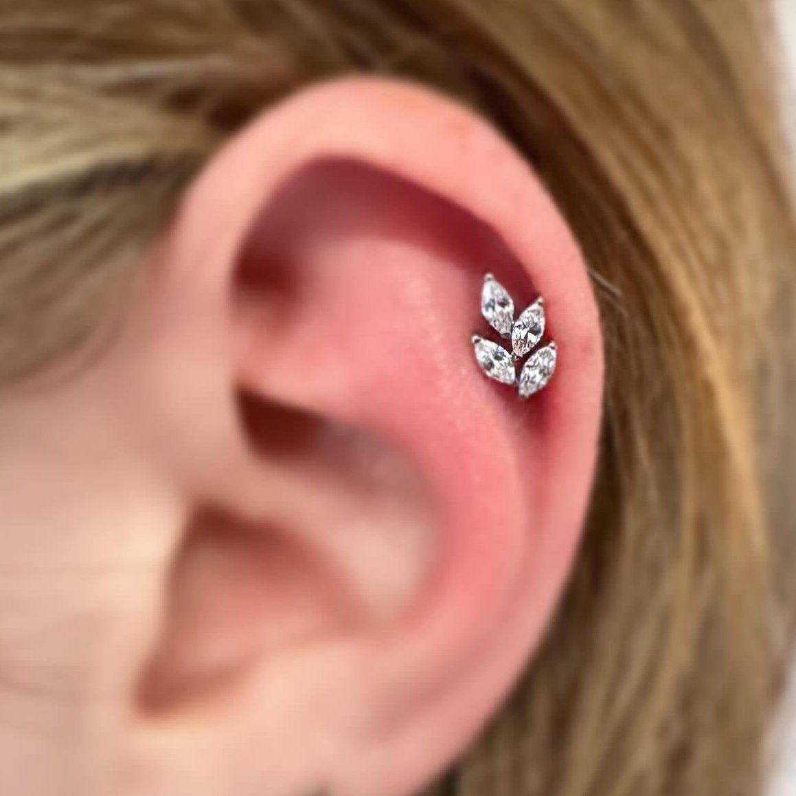 Steel Threadless Push In Marquise CZ Leaf Tragus Labret