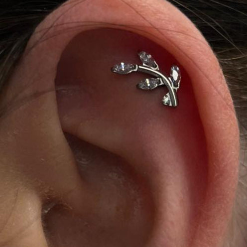 Steel Threadless Push In 5 CZ Leaf Tragus Labret