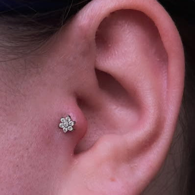 G23 Titanium Threadless Push In Bezel Set CZ Flower Labret