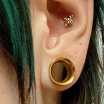 Lobal Domination 8mm Gold Tribal Hearts Filigree Double Flare Tunnels - Surgical Steel