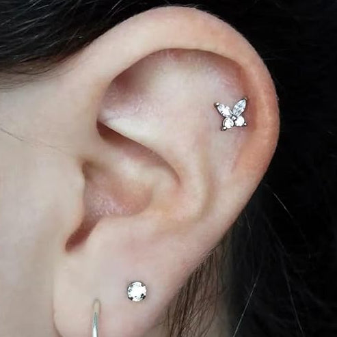 Steel Threadless Push In CZ Butterfly Tragus Labret