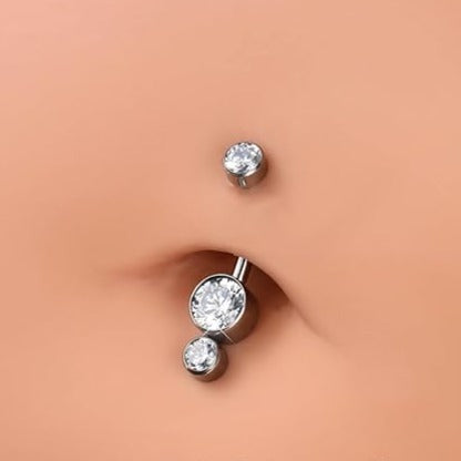 G23 Titanium Internally Threaded Dual CZ Cluster Belly Ring