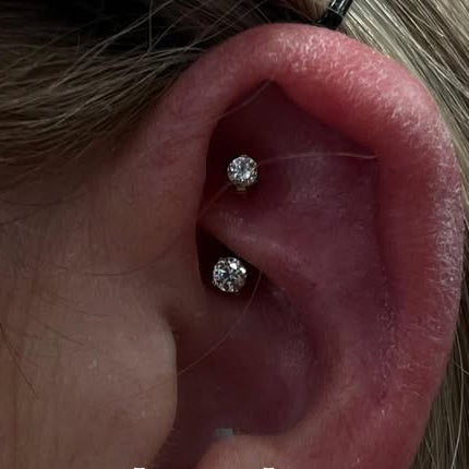 Internally Threaded Front Facing Prong Set Double Gem Curved Barbell