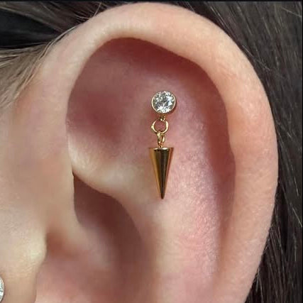 G23 Gold PVD Titanium Internally Threaded CZ Dangle Cone Labret