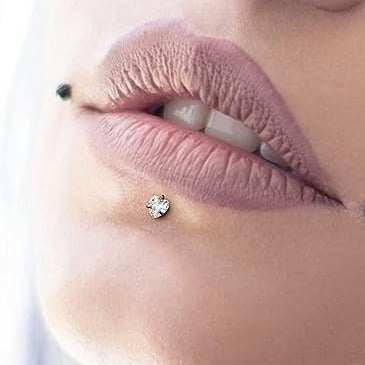 Internally Threaded Prong Set Heart CZ Labret Tragus