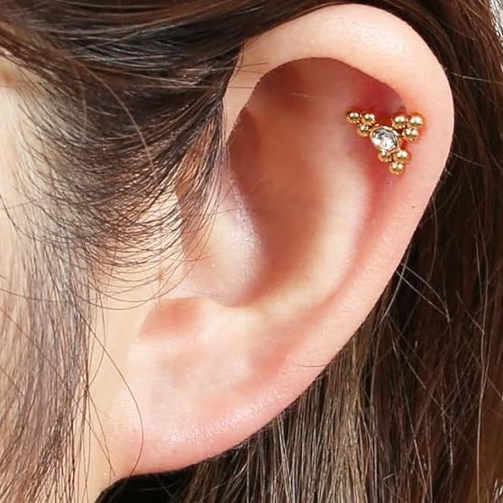 Gold Ion Plated Triangle CZ Bead Cluster Tragus Barbell